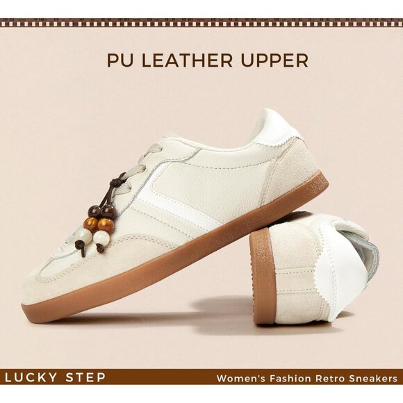 Women's Beige Fashion Retro Sneaker Casual Trendy Walking Classic Shoes Non Slip - Picture 3 of 9